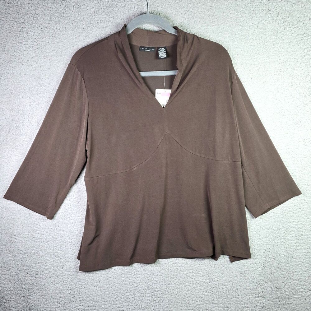 Apostrophe Brown Plus Size Stretch Pullover Career Top 24-26W NWT Soft Jersey